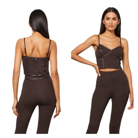 NWT BCBG Cropped Faux Leather Trimmed Bustier M - Picture 1 of 10